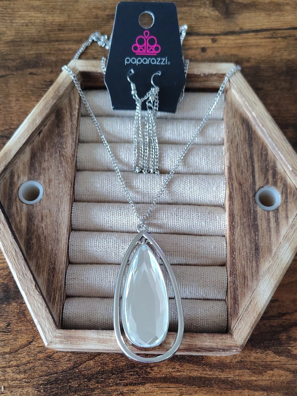 paparazzi Silver Clear Teardrop Pendant Necklace